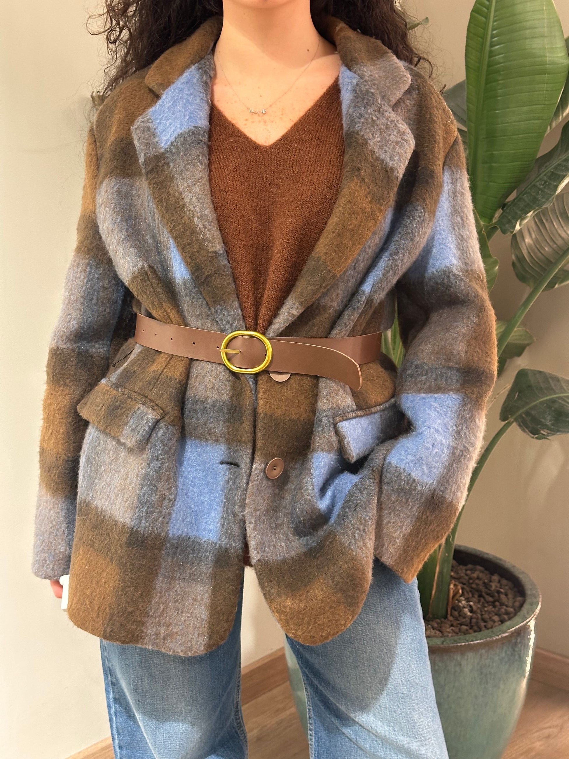 Vicolo Giacca Cappotto Check con Cintura