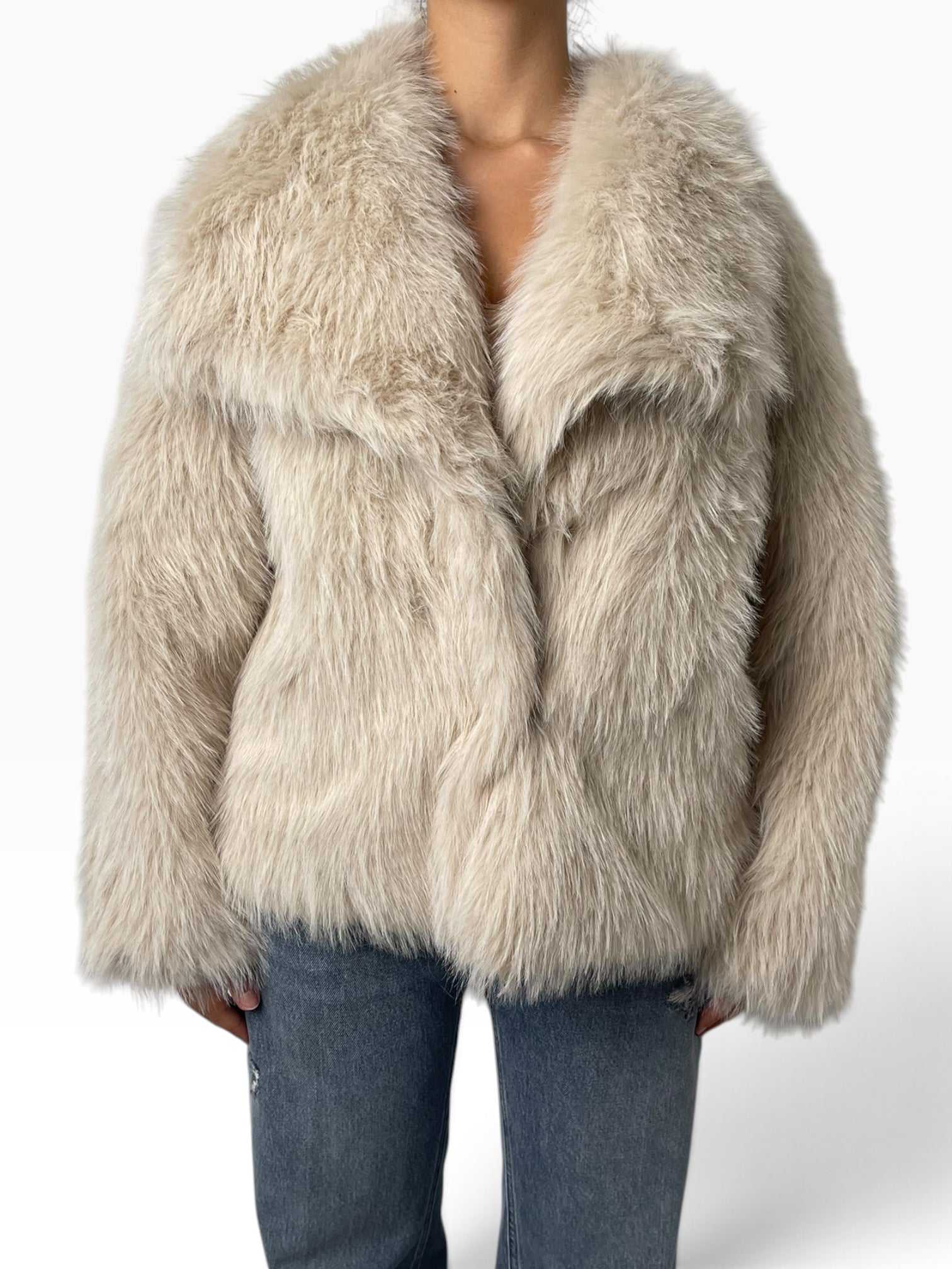 Vicolo Giacca In Ecopelliccia con Maxi Revers Beige