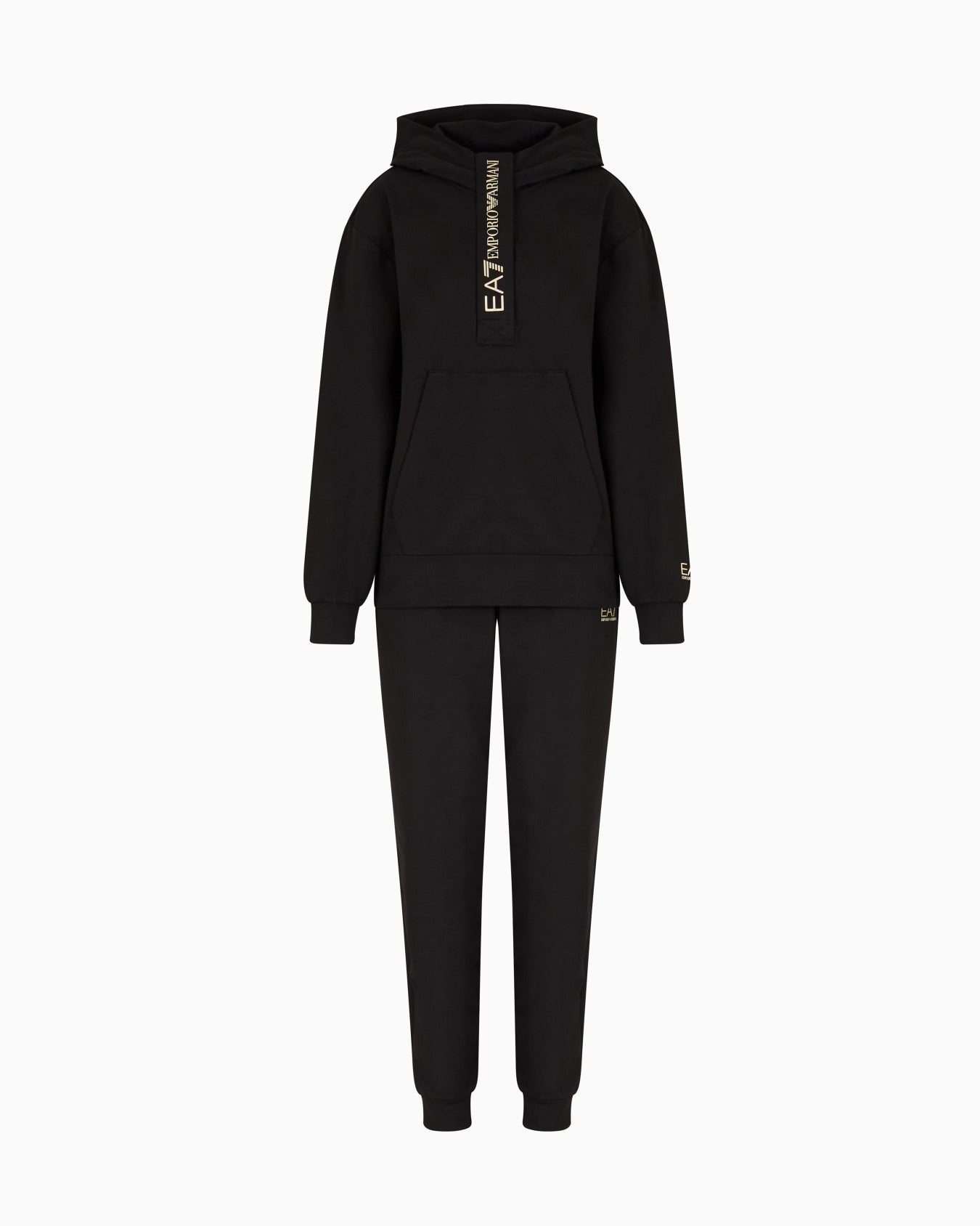 Armani EA7 Tuta in jersey di cotone stretch con cappuccio Nero