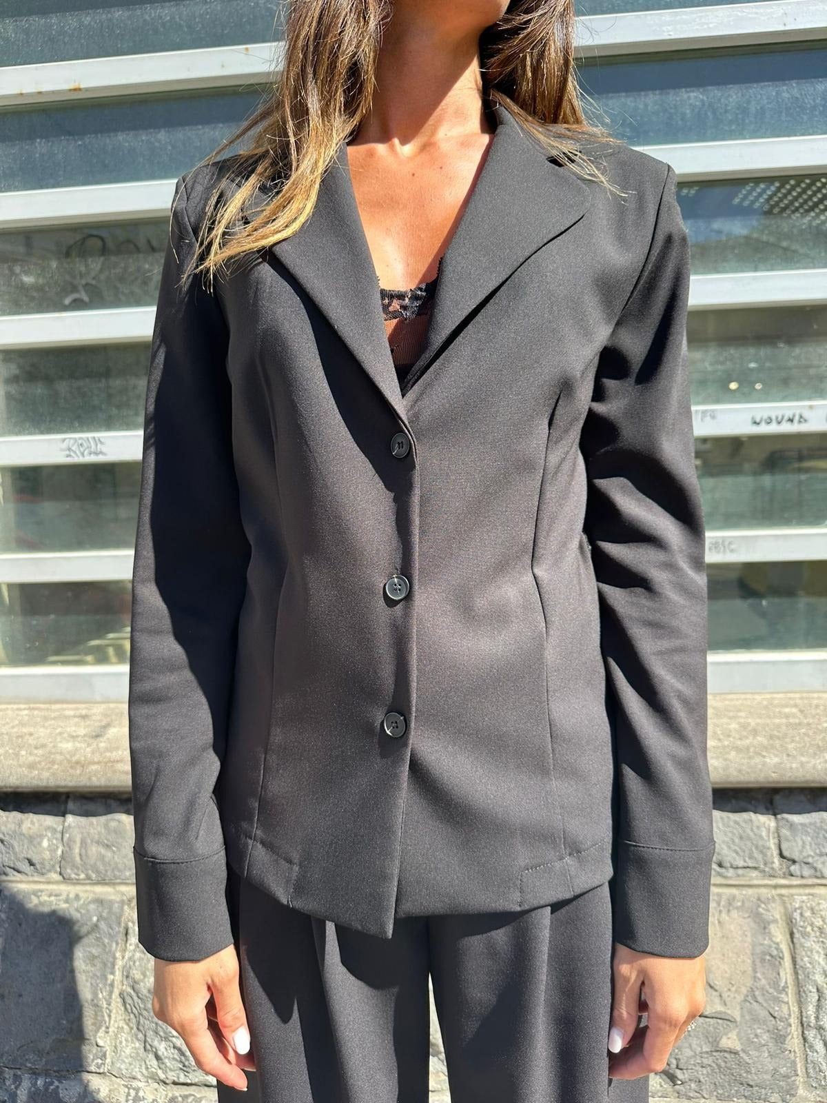 Haveone Giacca con Inserto di Pizzo Nero