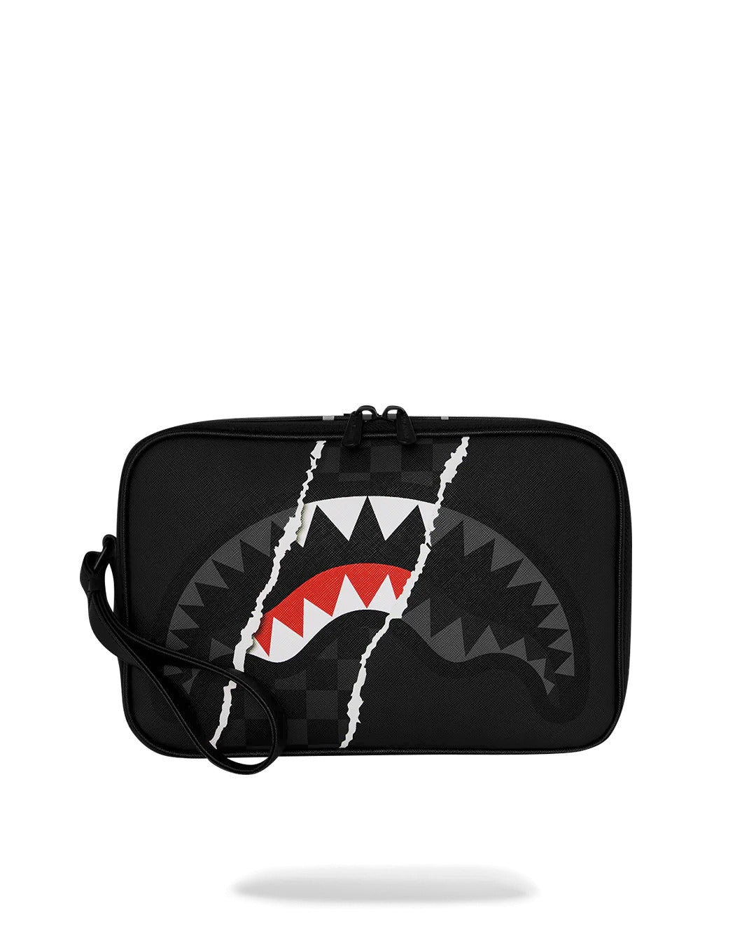 Sprayground Pochette Center Rip Revealing Gray Check Toiletry Brick 
Nero