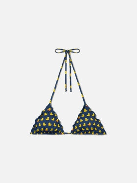 MC2 SAINT BARTH Top Bikini Sagittarius Triangolo con Stampa Paperelle Blù