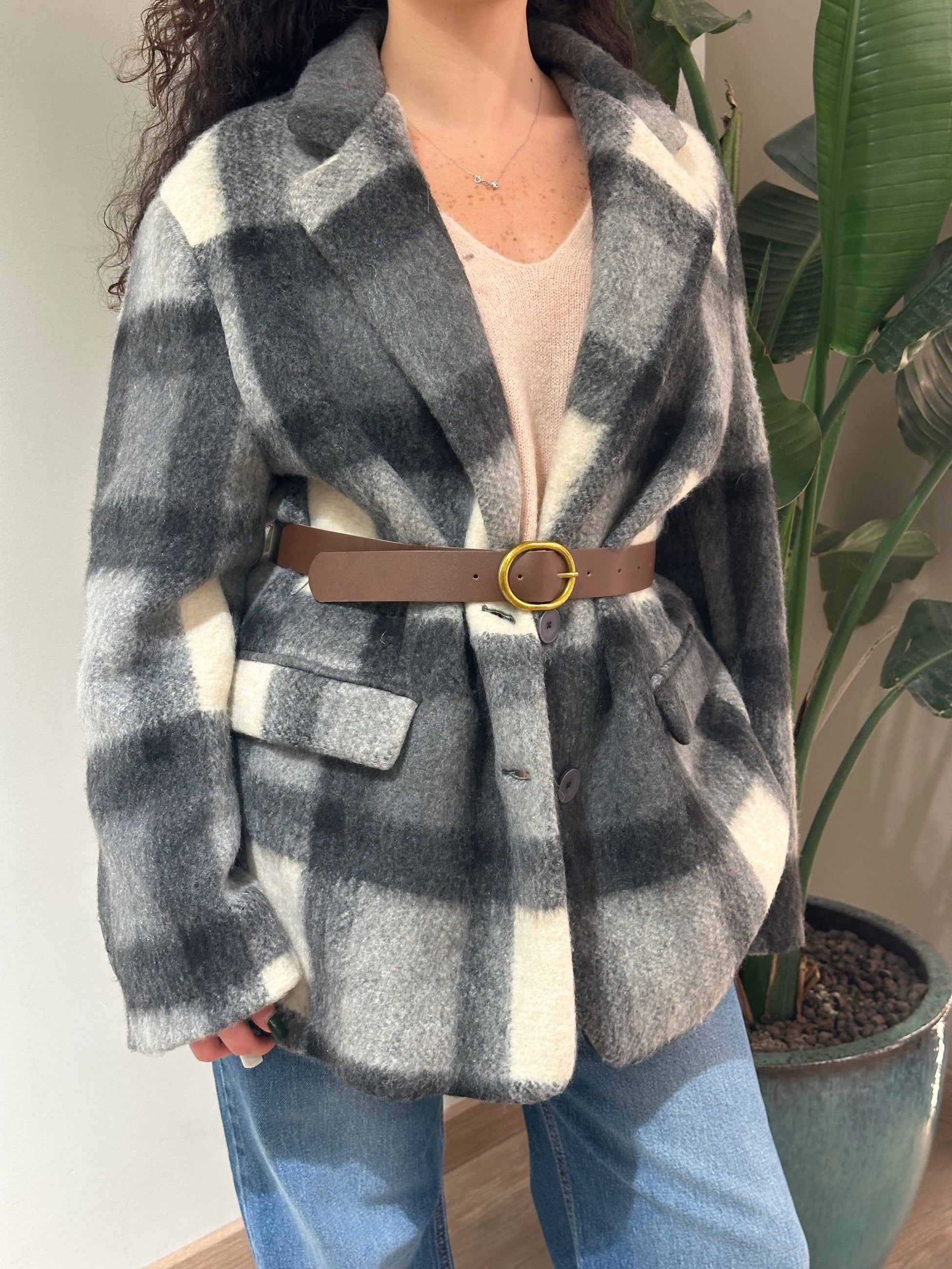 Vicolo Giacca Cappotto Check con Cintura