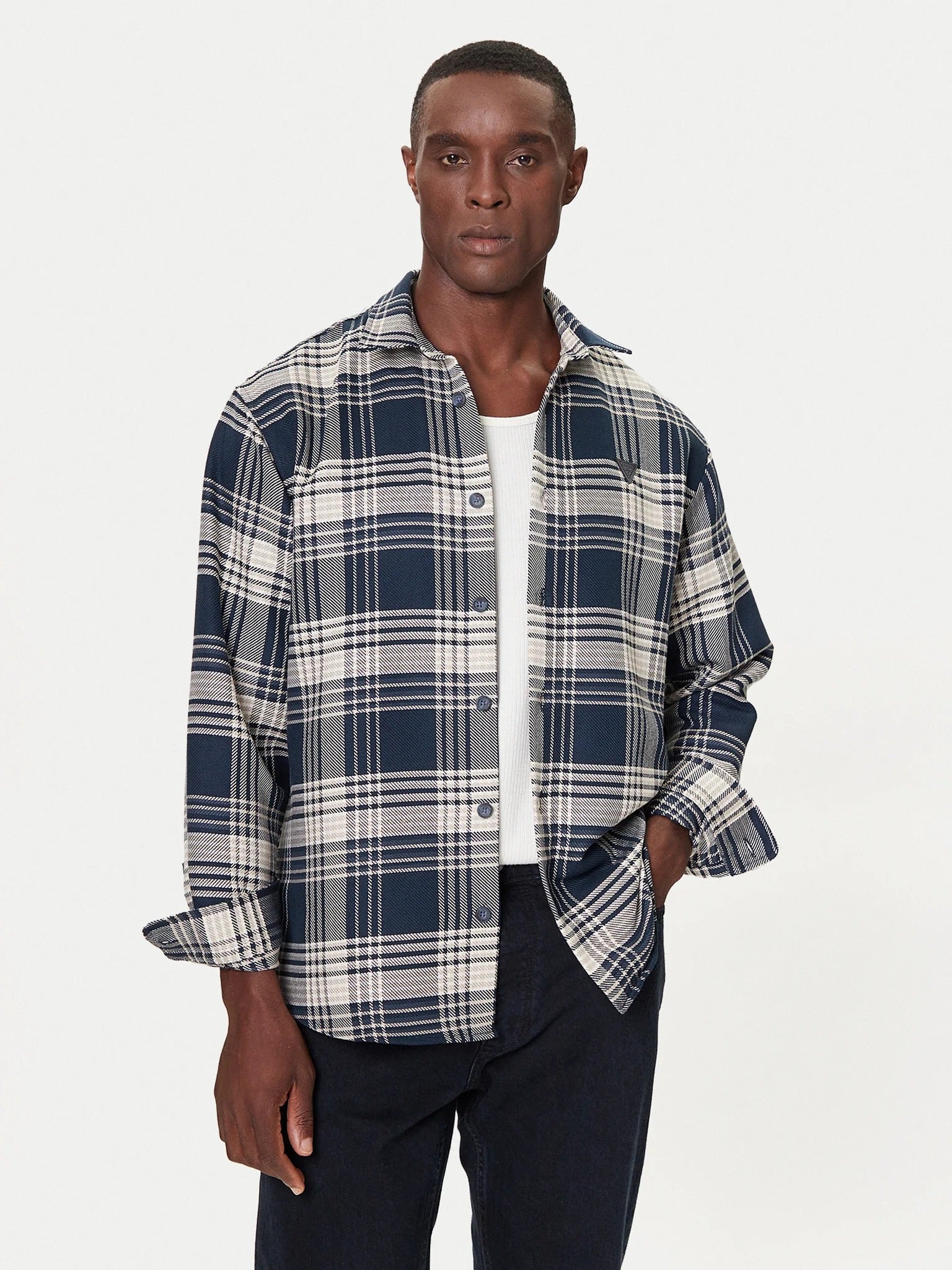 Guess Camicia a Quadri Regular Fit Blù Beige