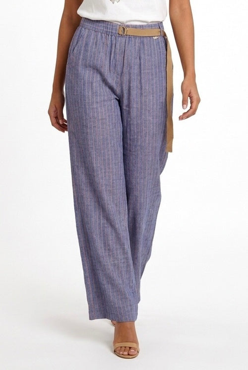 Markup Pantalone Rigato in Lino Azzurro