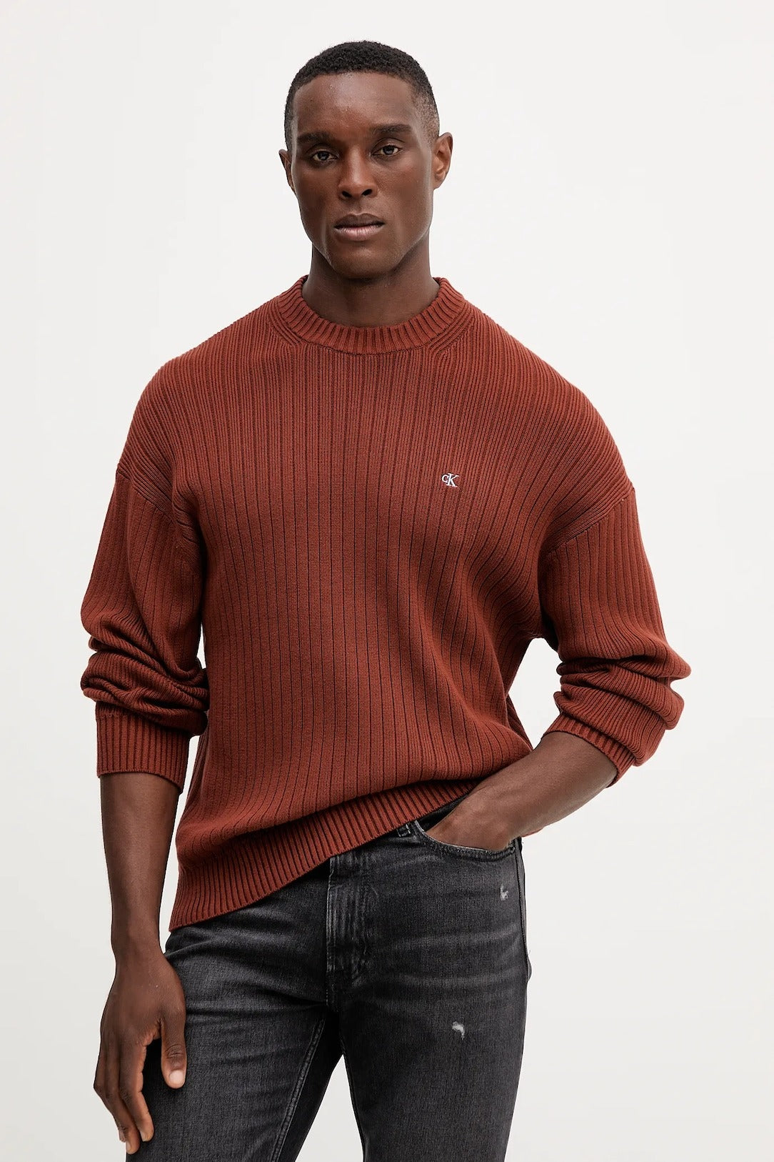 Calvin Klein Maglione in Cotone a Costine Monogramma