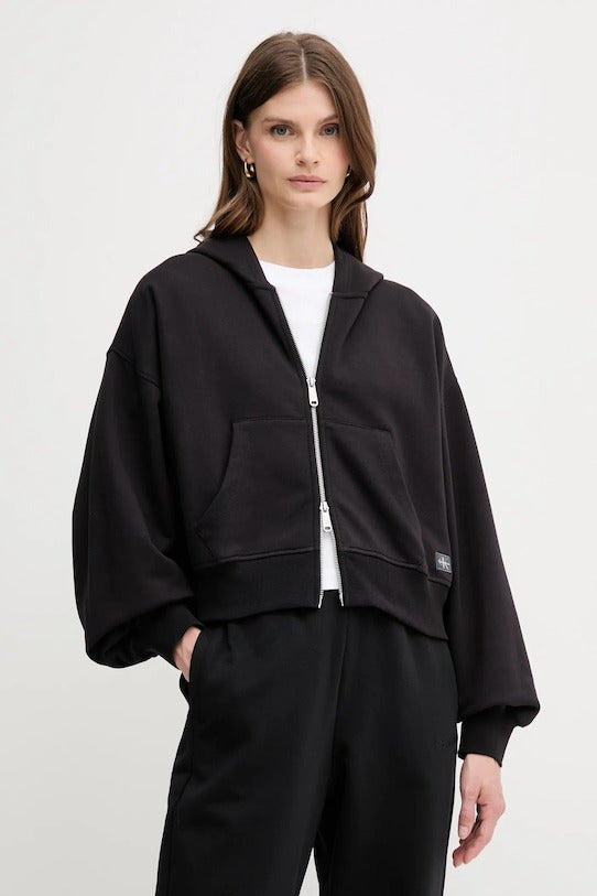 Calvin Klein Jeans Felpa con Logo Cropped Nero