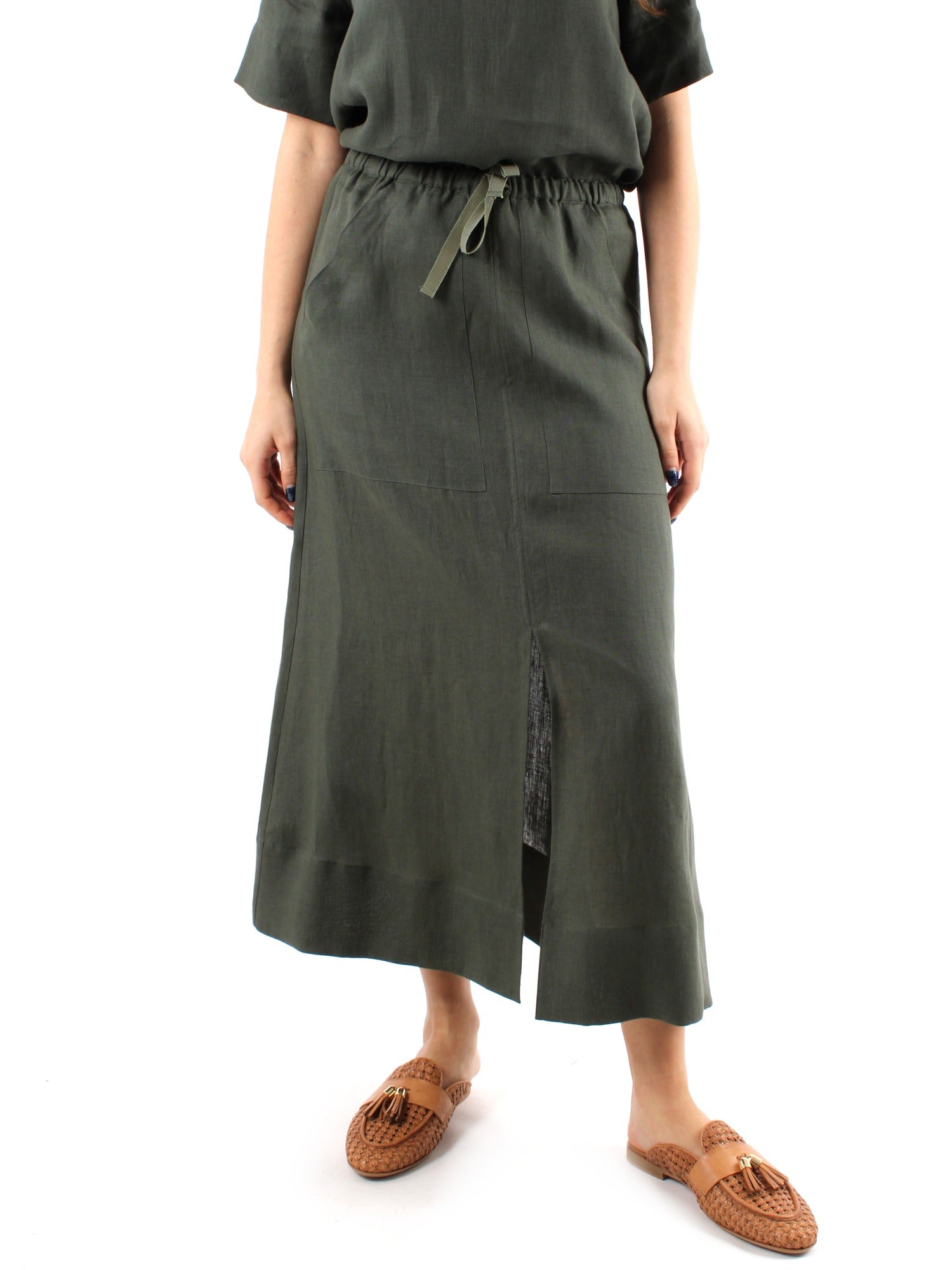 Niu Gonna  Lunga in Puro Lino Verde