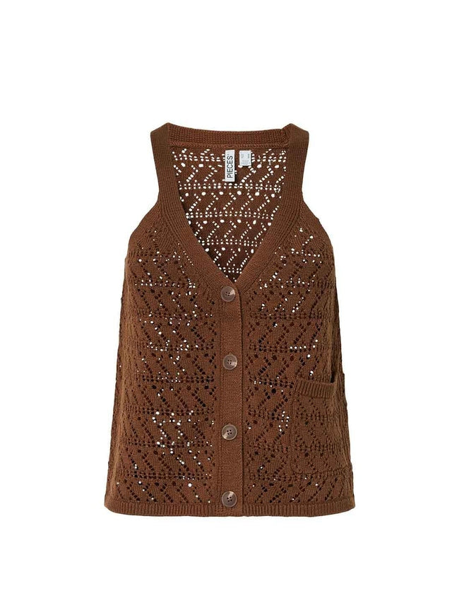 Pieces Canotta con Bottoni Marrone