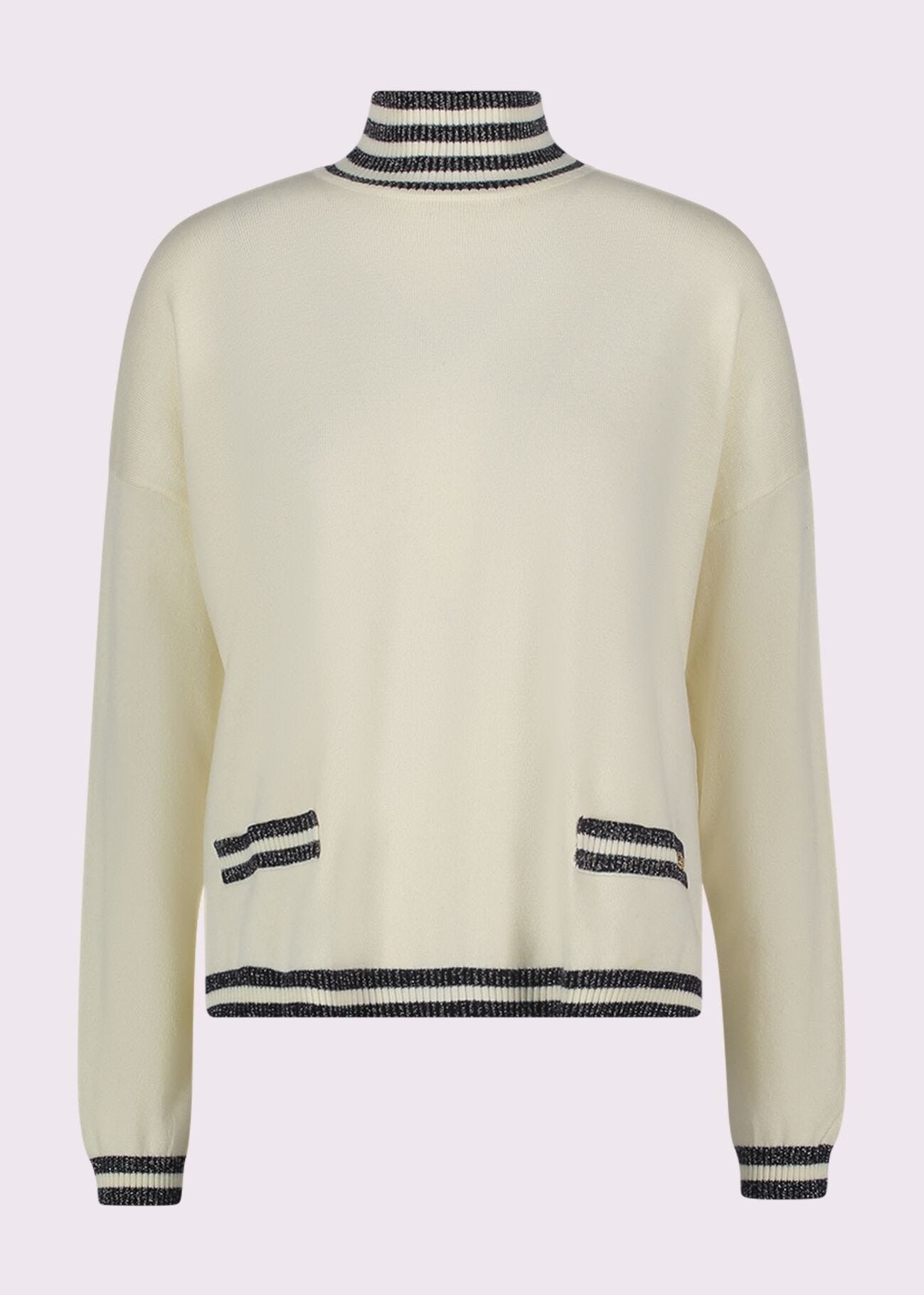 Gaudi Maglia Collo Alto in Filato con Righe Beige