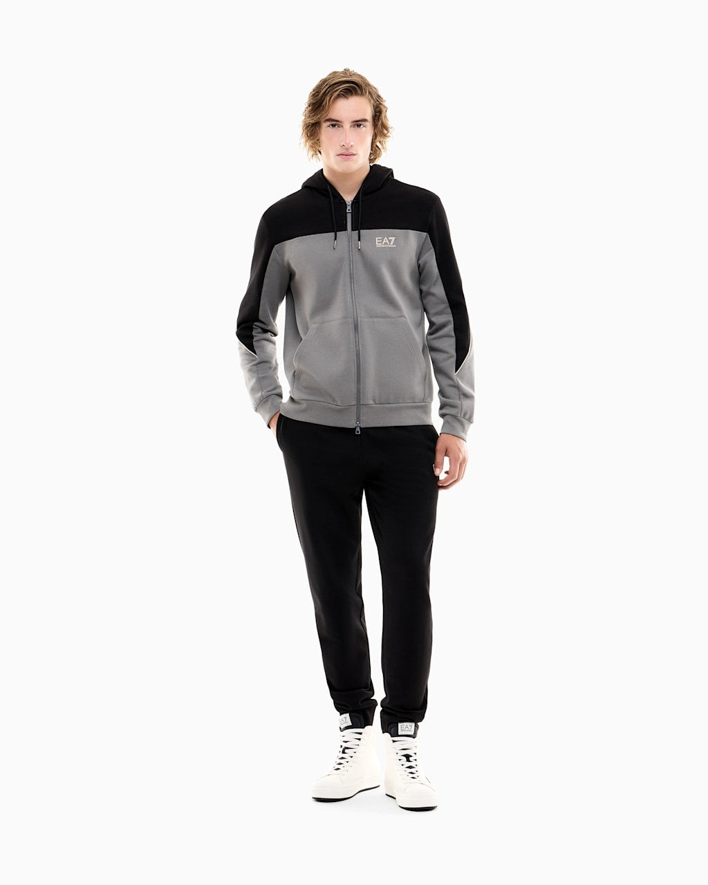 Armani EA7 Tuta Regular Fit in Cotone con Cappuccio Grigio