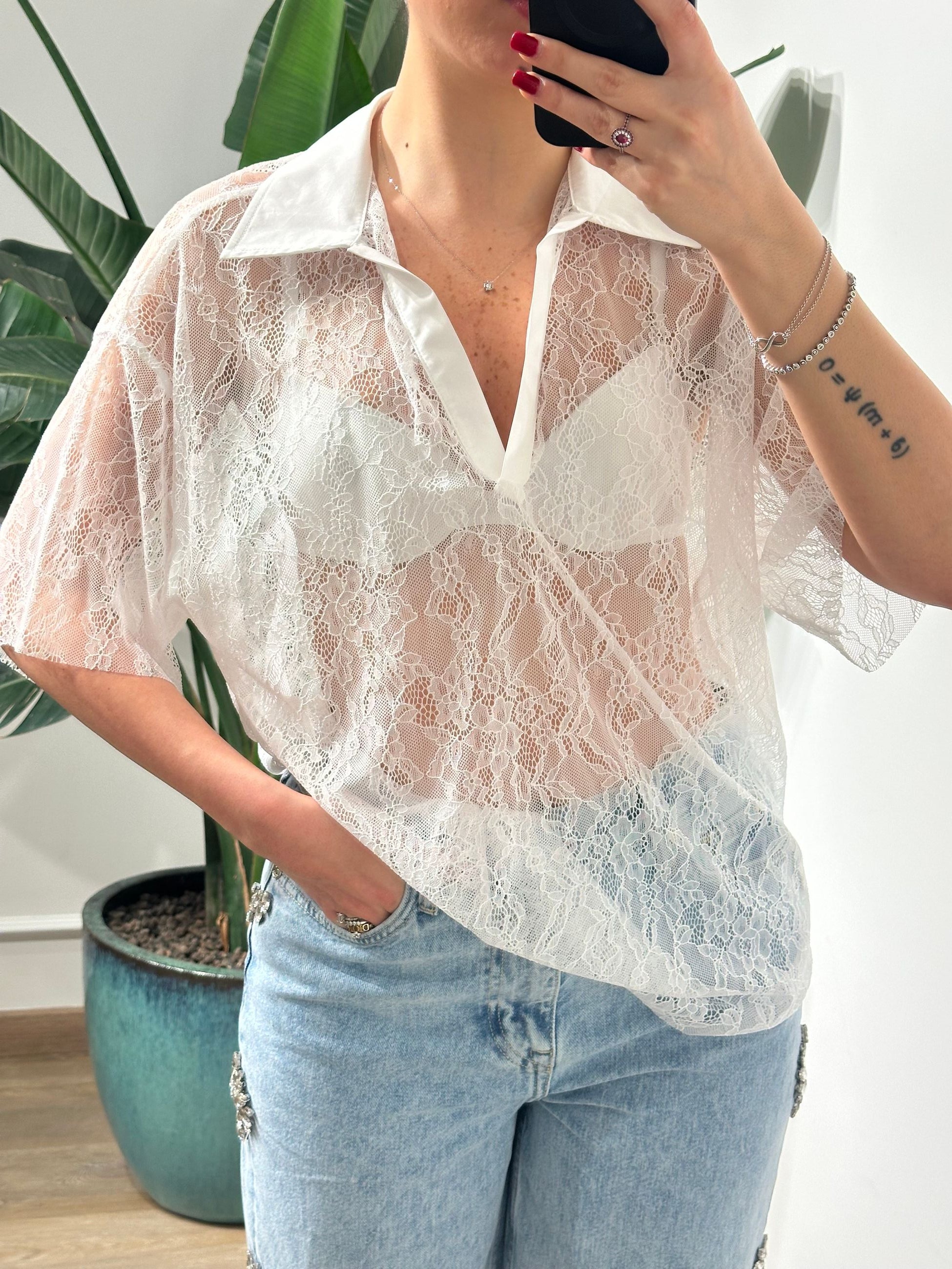 Gaelle Paris Polo in Pizzo 
Bianco