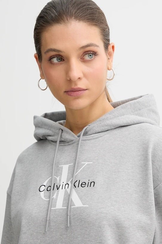 Calvin Klein Felpa con Cappuccio e Monogramma in Spugna di Cotone Grigio