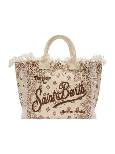 MC2 SAINT BARTH Borsa Vanity Regular Beige in Canvas con Stampa Bandana