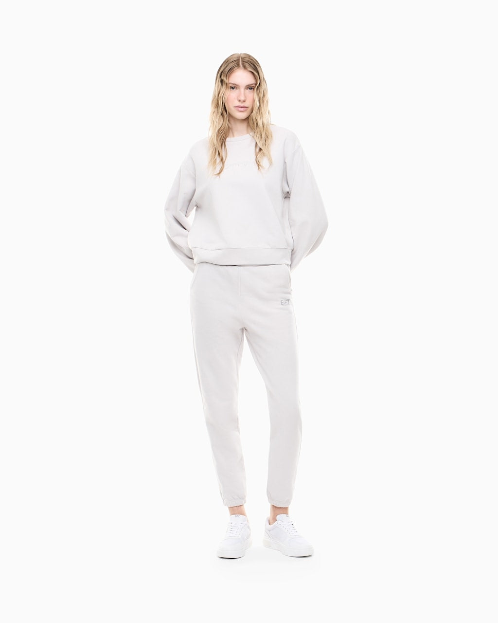 Armani EA7 Tuta Girocollo in Jersey di Cotone con Borchie Grigio