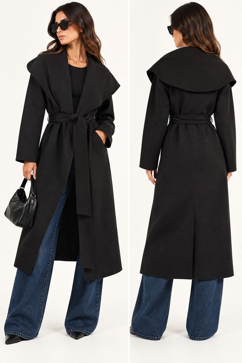 Vicolo Cappotto Lungo con Collo a Scialle Nero