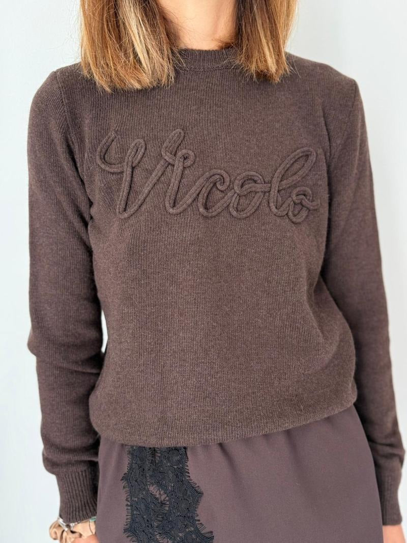 Vicolo Pullover Girocollo con Logo Ricamato 3D Vicolo