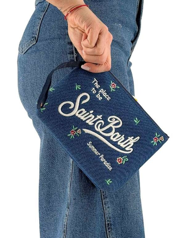 Saint Barth Pochette Aline in Cotone Blù