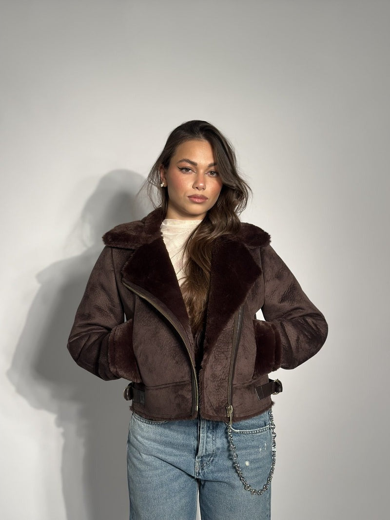 Vicolo Giubbotto Eco Montone Corto Scamosciato Nero