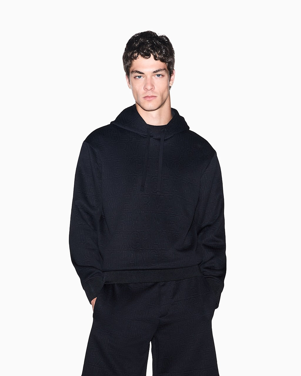 Armani Exchange Felpa  in Jersey Jacquard Elasticizzato Nero