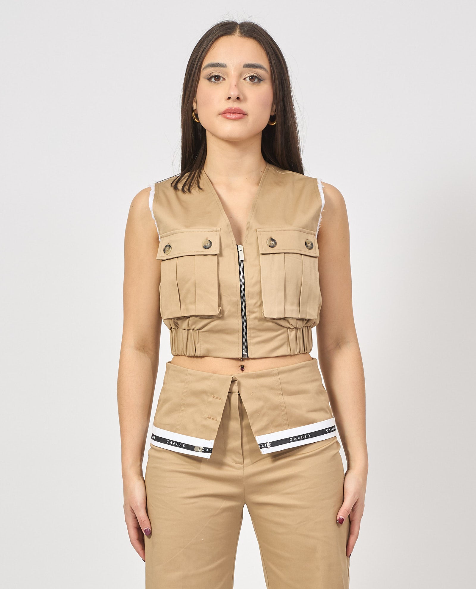 Gaelle Paris Gilet in Gabardina Zippato Beige