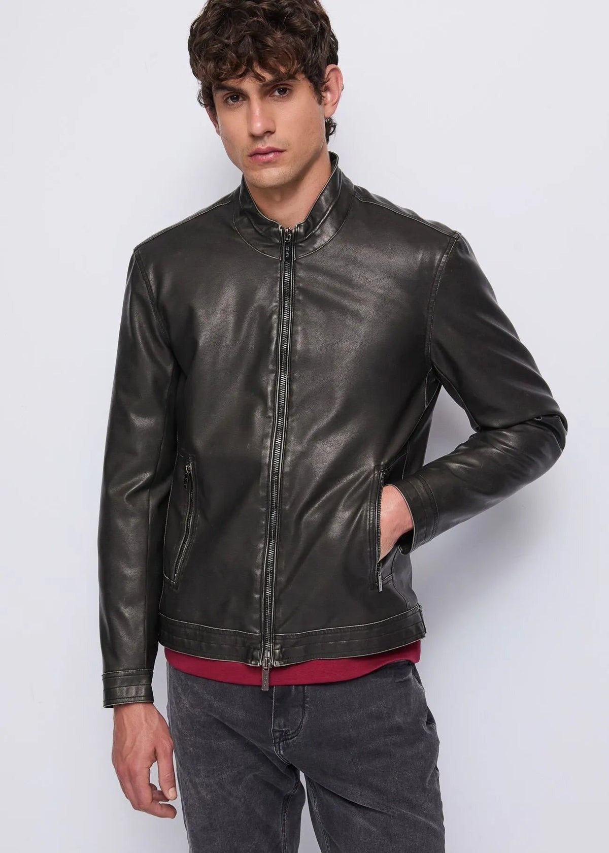 Gaudi Giacca Biker Imbottita in Ecopelle Nero