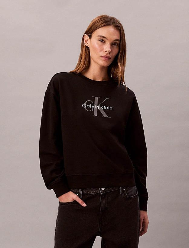 Calvin Klein Jeans Felpa in Spugna Francese Monologo dal Taglio Relaxed Nero