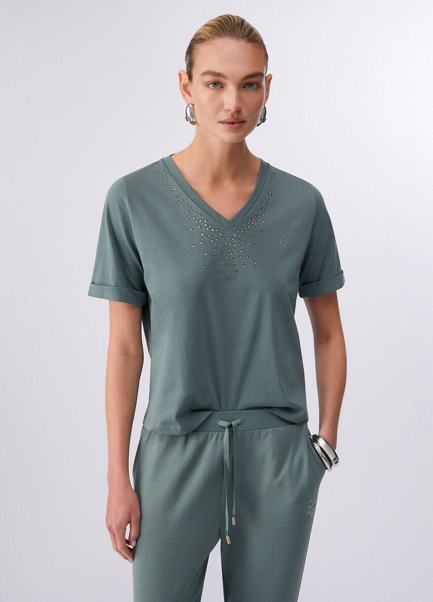 Liu Jo T-shirt con Strass 
Verde