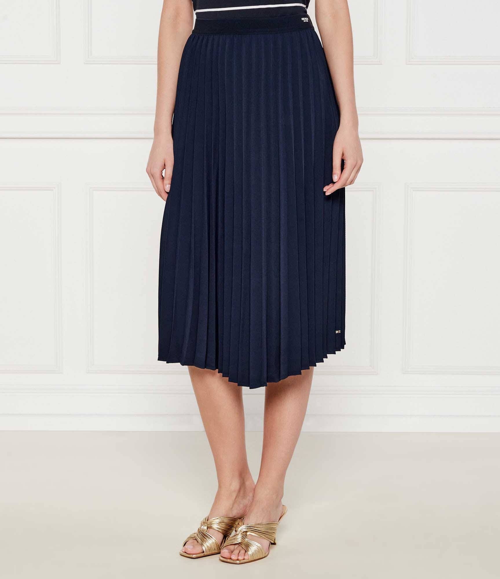 Tommy Hilfiger Gonna Midì Plissettata con Logo in Vita