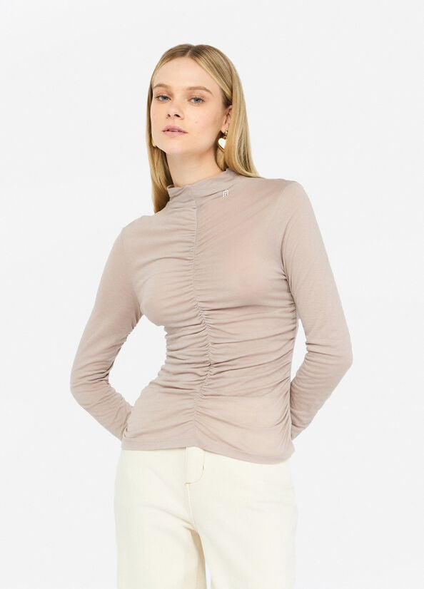 Liu Jo T-shirt Arricciato in Misto Lana Beige