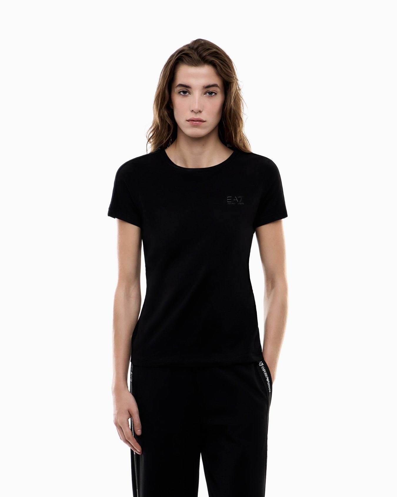 Armani EA7 T-shirt Logo Series in Jersey con Dettaglio Tape Logo Nero