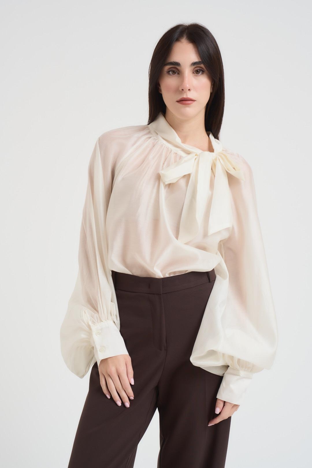 Vicolo Blusa con Fiocco e Maniche Sbuffo