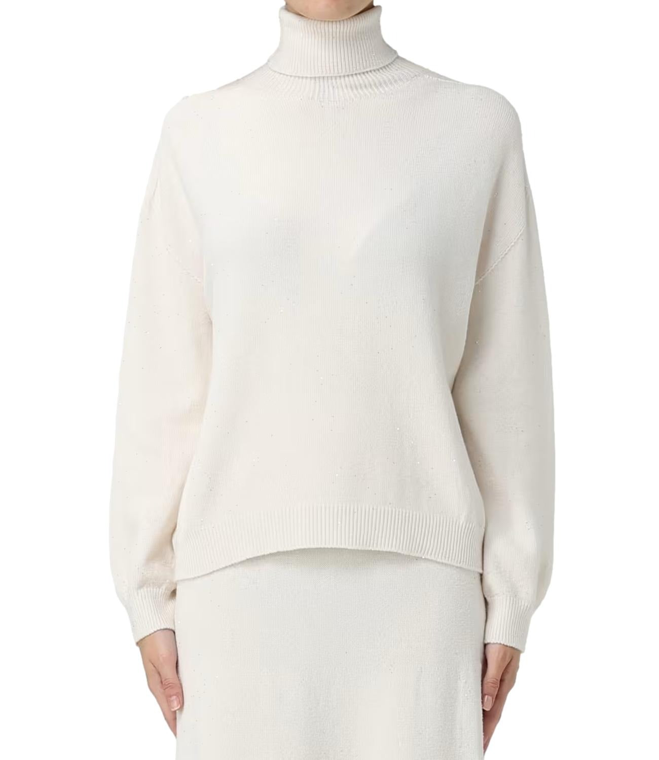 Liu Jo Maglia Dolcevita con Micro Paillettes Bianco