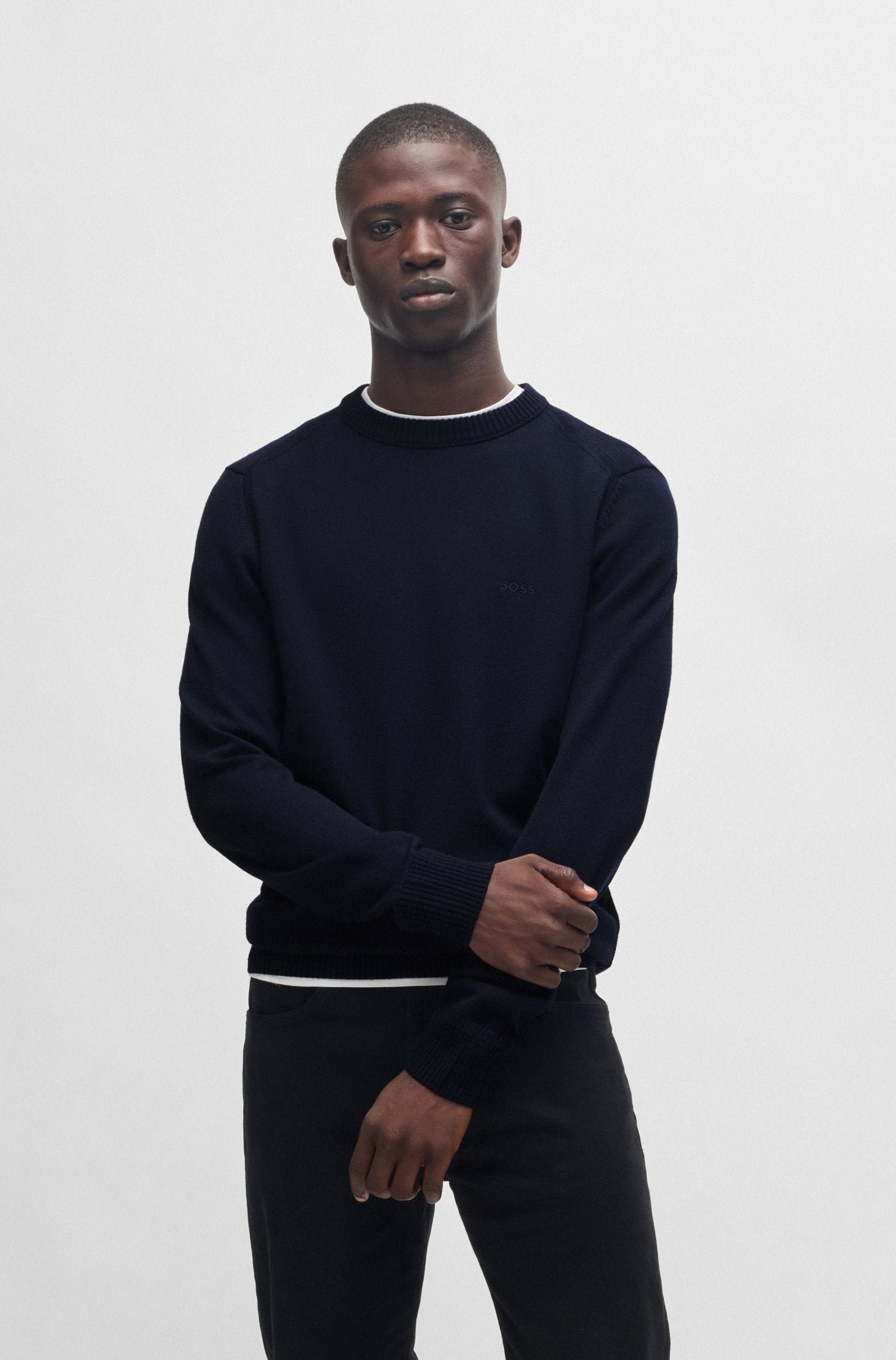 Boss Maglione Regular Fit in Misto Lana con Logo Ricamato