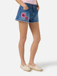 MC2 SAINT BARTH Shorts Musa in Denim con Patch Floreali Ricamate Blù