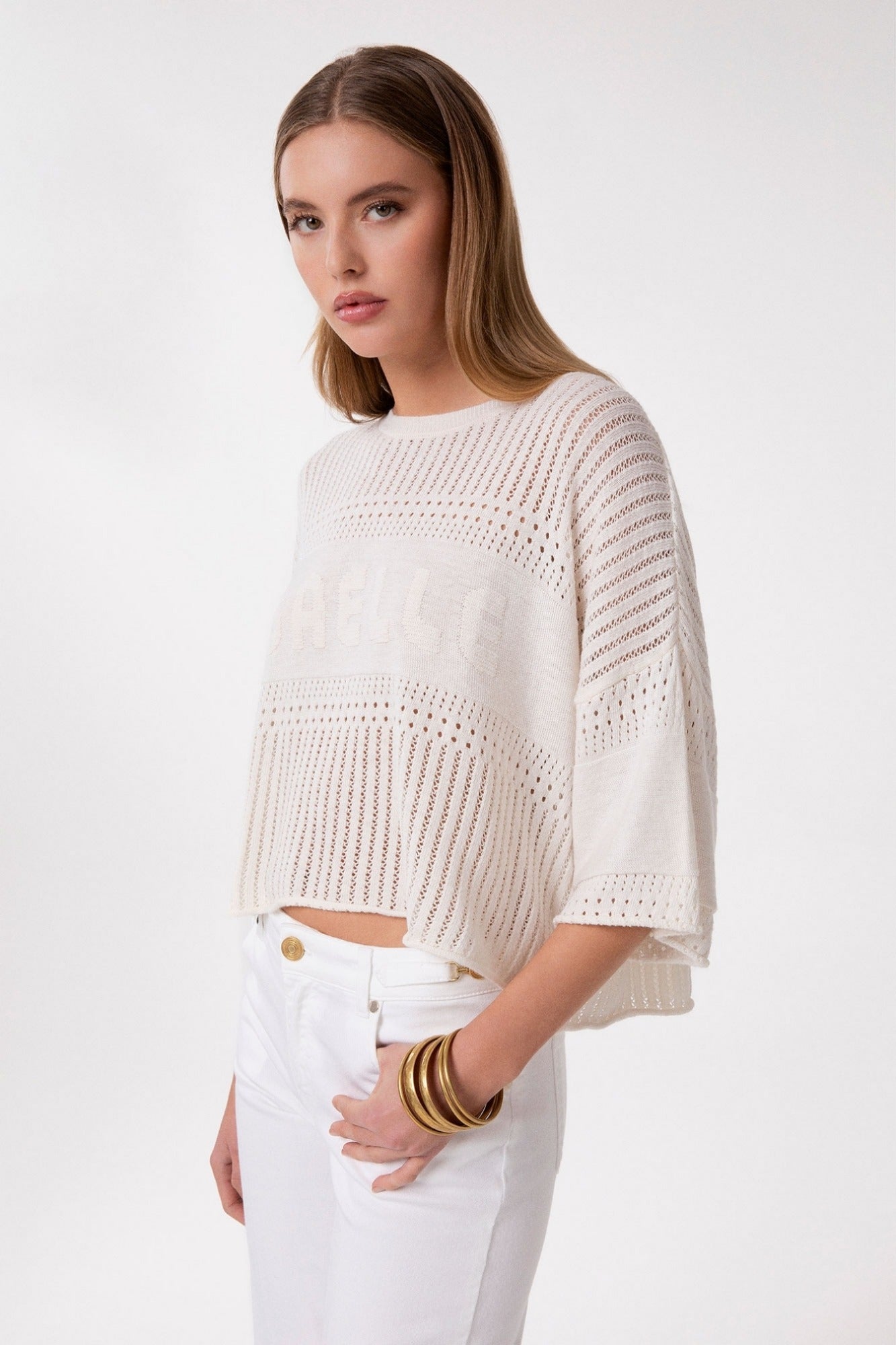 Gaelle Paris Maglia con Spalla Scesa Beige