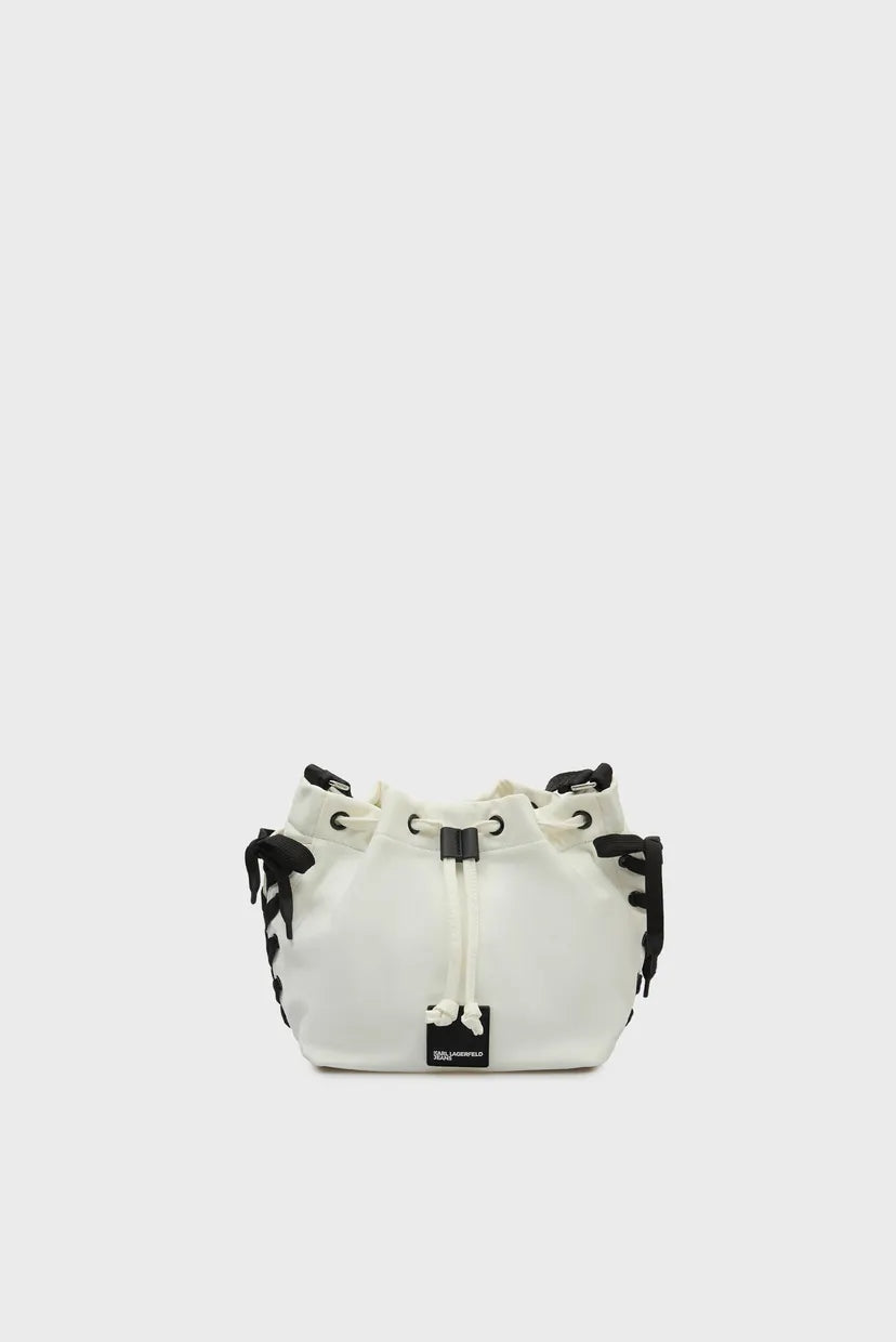 Karl Lagerfeld Jeans Borsa a Secchiello con Stringhe in Nylon Bianco