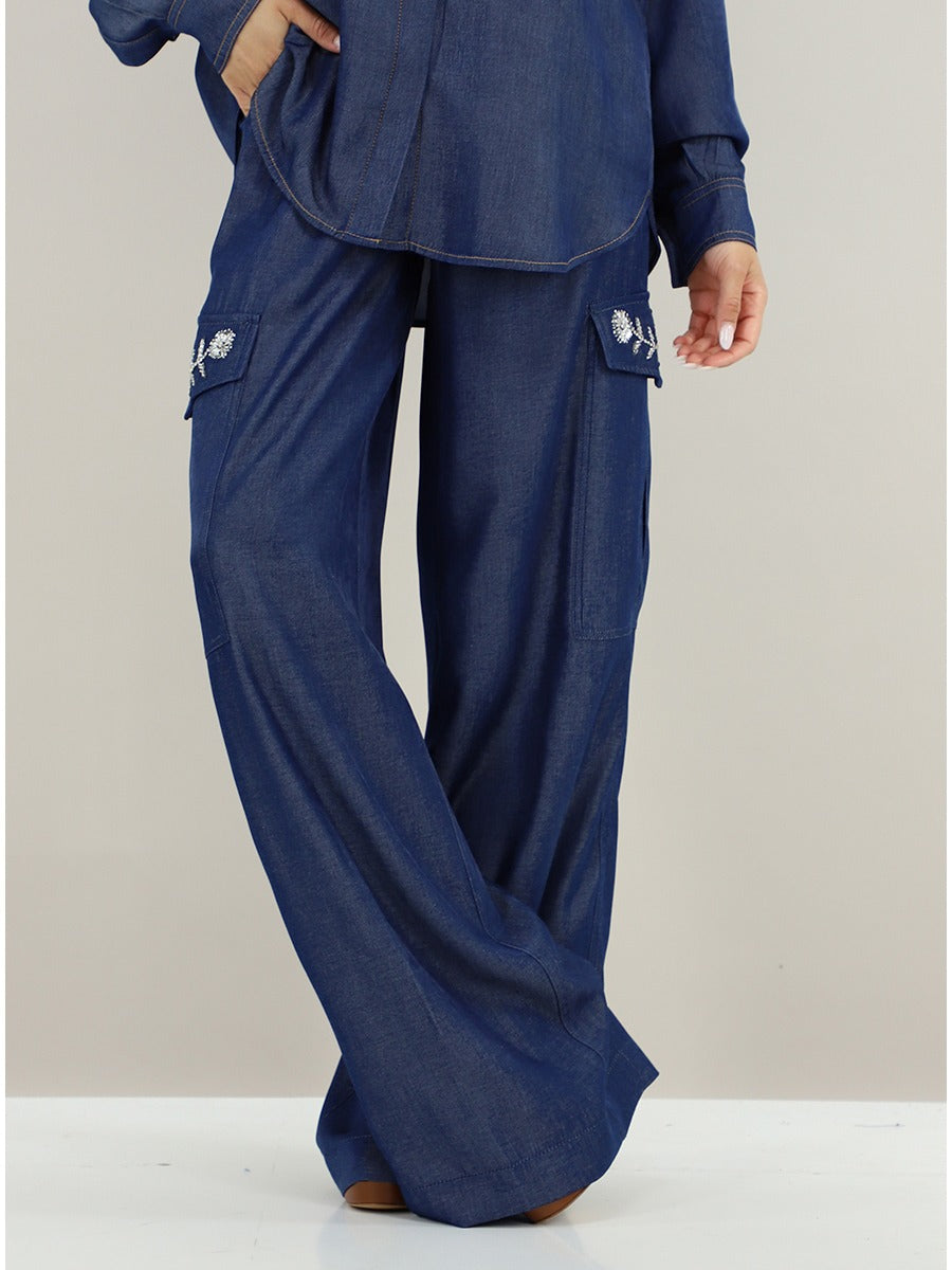 Liu Jo Pantaloni con Tasconi con Strass Blù