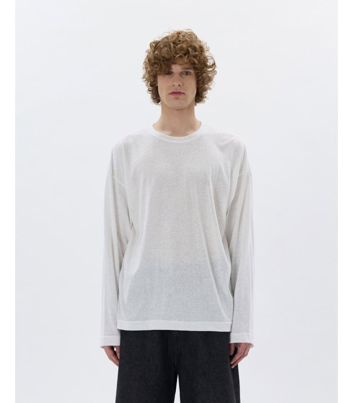 Gianni Lupo T-shirt Double Label Relaxed Fit Girocollo a Manica Lunga Bianco