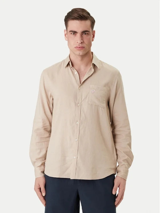 Guess Camicia in Misto Lino Beige
