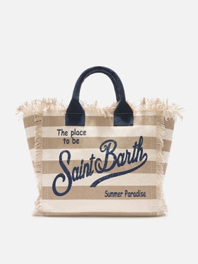 MC2 SAINT BARTH Borsa Vanity  in Canvas a Righe Orizzontali Beige