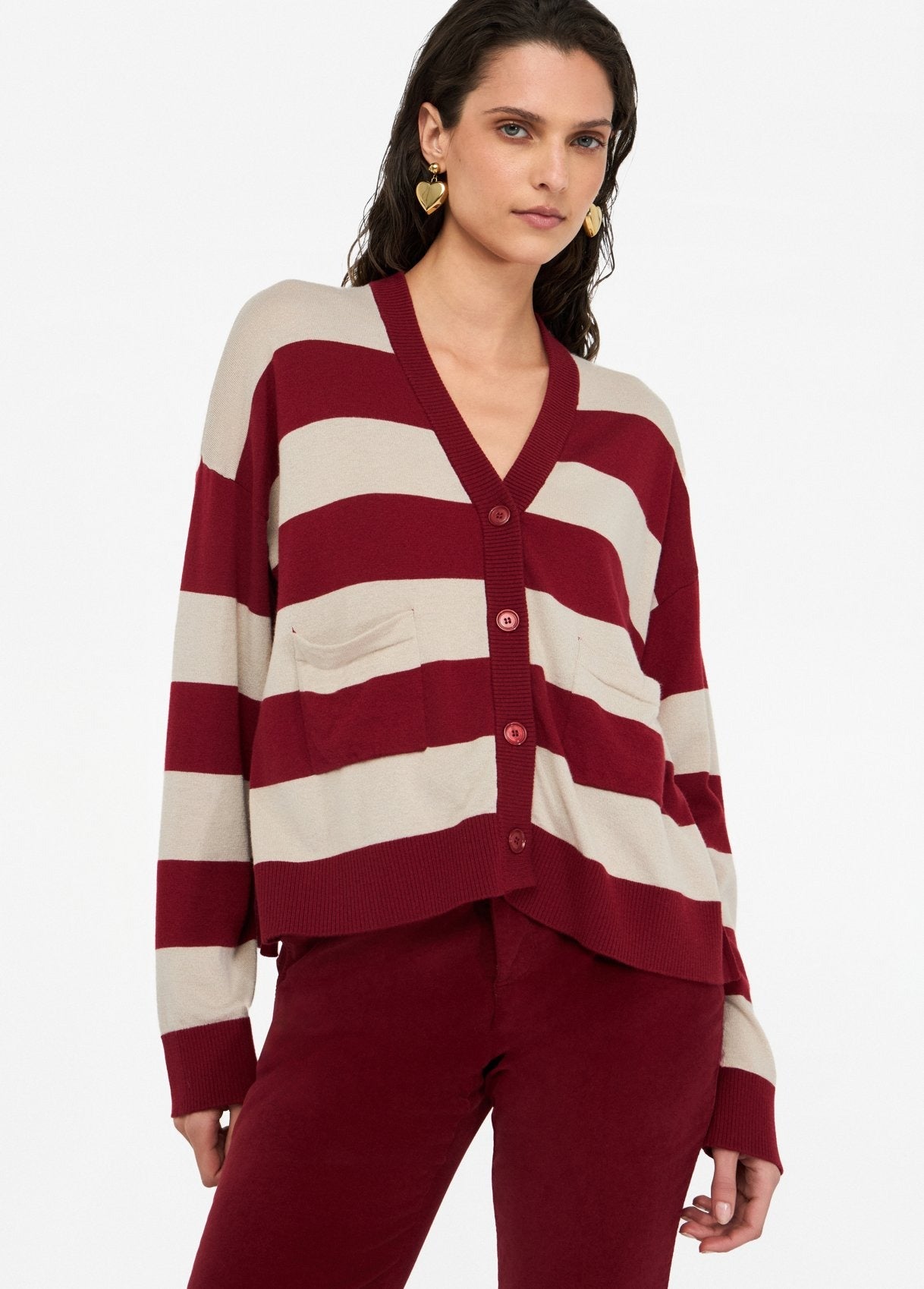 Liu Jo Cardigan a Righe Bordeaux Beige