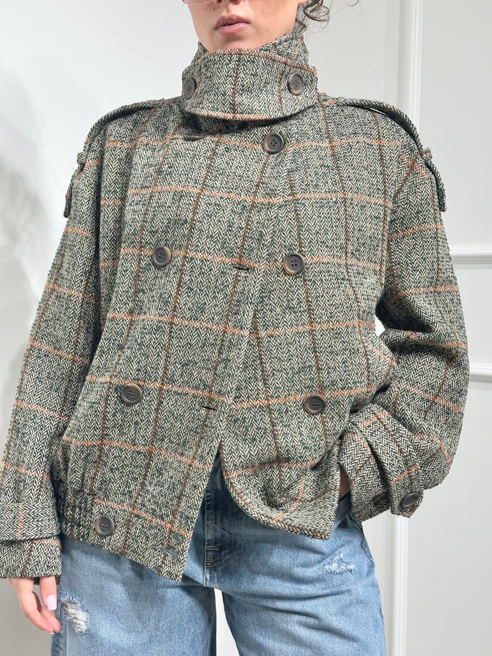 Kontatto Bomber Oversize in Misto Lana a Quadri