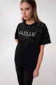 Gaelle Paris T-shirt Paricollo Mezza Manica con Strass Nero