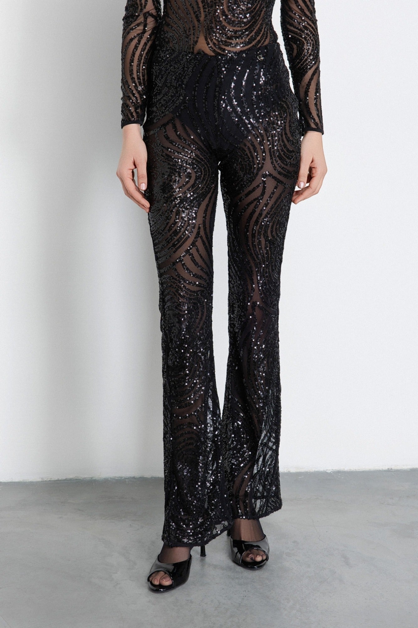 Gaelle Paris Leggings a Trombetta In Tulle Lavorato Nero