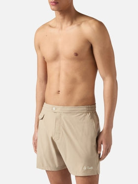 Mc2 Saint Barth Costume Mare Capferrat Beige con Logo Ricamato