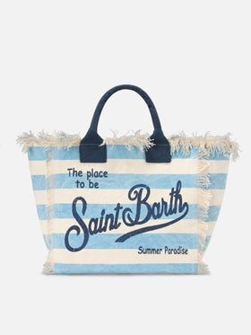 MC2 SAINT BARTH Borsa Vanity regular in Canvas a Righe Orizzontali Azzurre