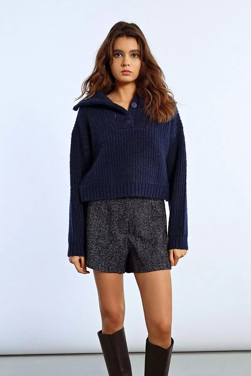 Lili Sidonio Maglione Trucker con Bottoni Blù