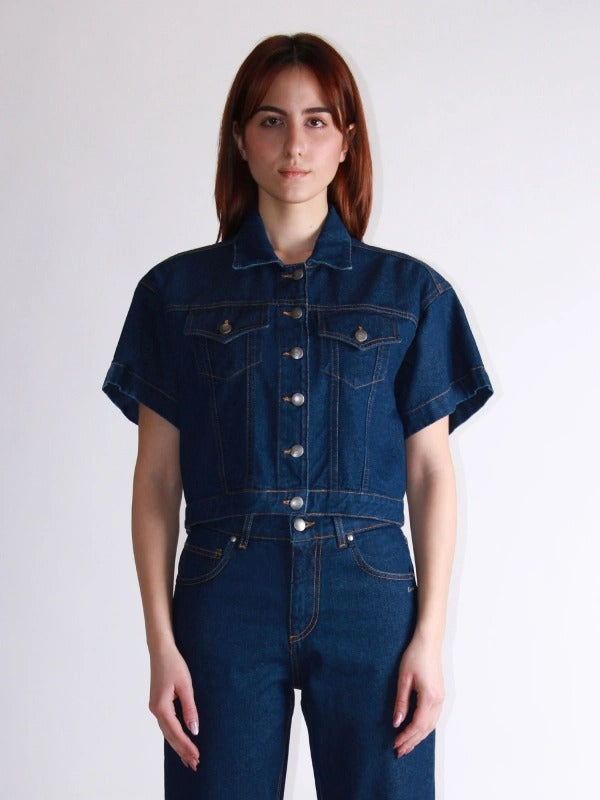 Berna Giacca di Jeans con Impunture Blù