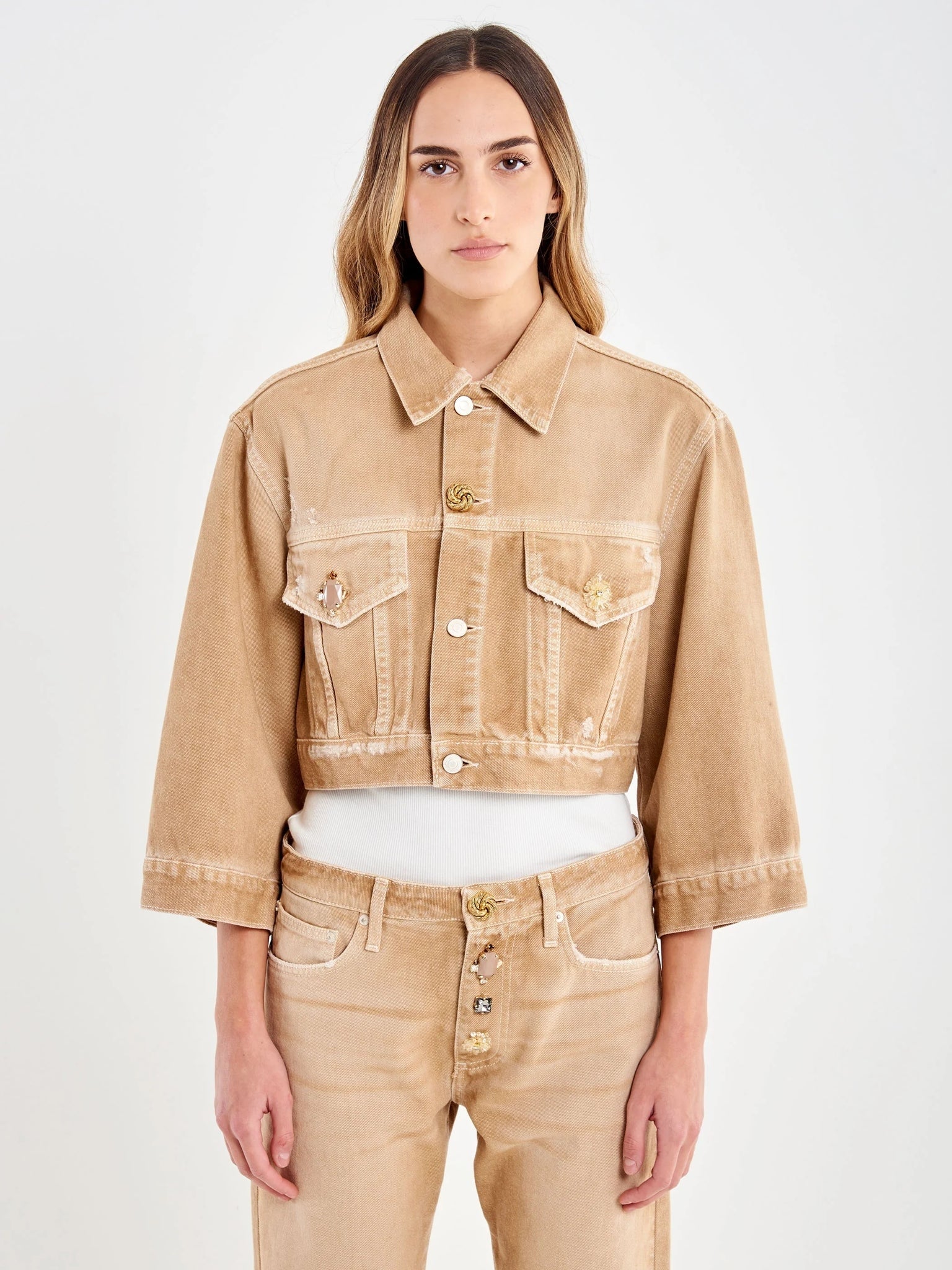 Vicolo Vicolo Giubbino in Denim Crop Yoanna 
Beige